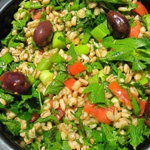 middle eastern biblical barley and herb salad
