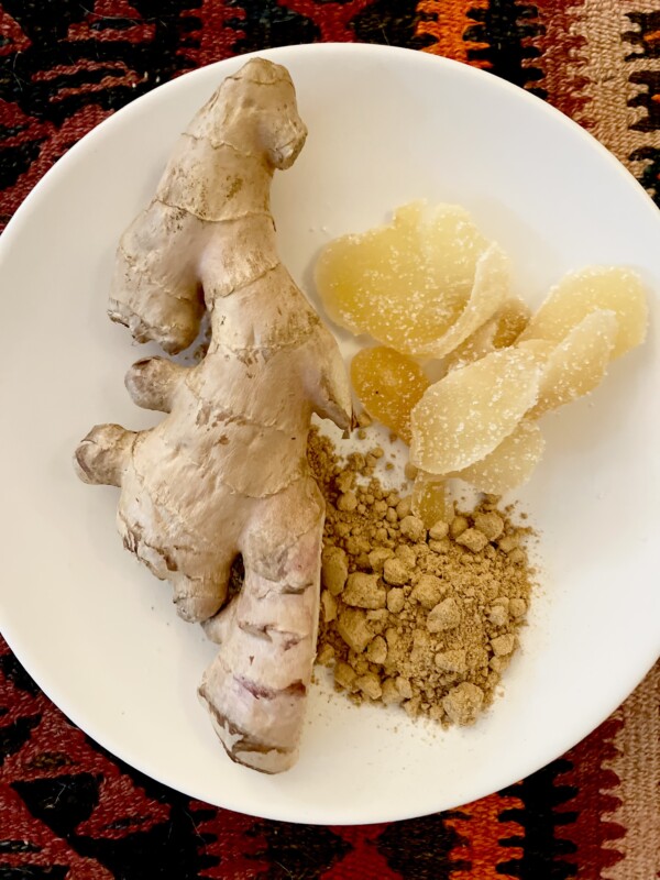various forms of ginger on a plate